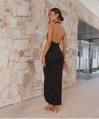 Elora Robe Femme – Plissé Élégant, Dos Nu & Design Asymétrique