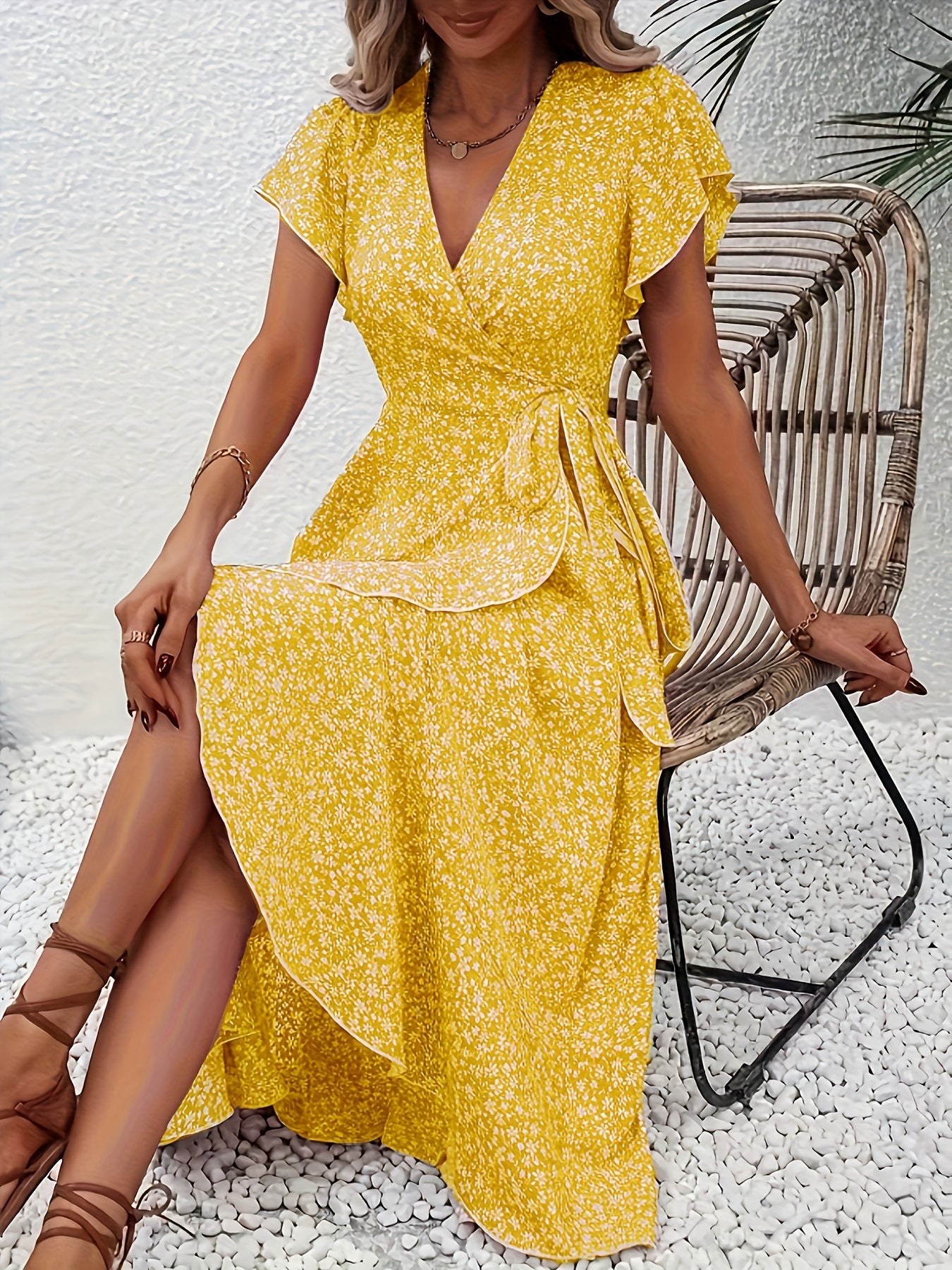 Grace Robe Maxi Femme – Style Floral, Col V & Design Cache-Cœur Élégant