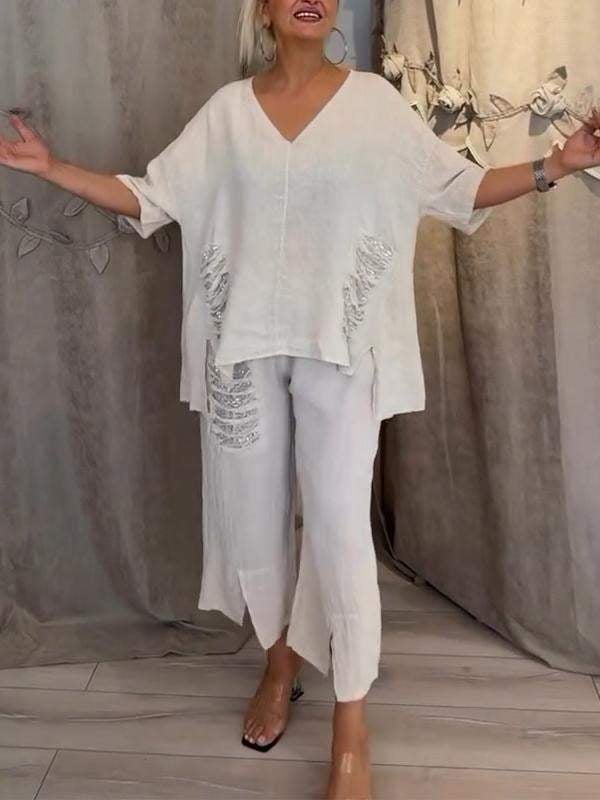 Shiara Conjunto Mujer Dos Piezas – Conjunto Oversize con Cintura Elástica y Pantalones Anchos