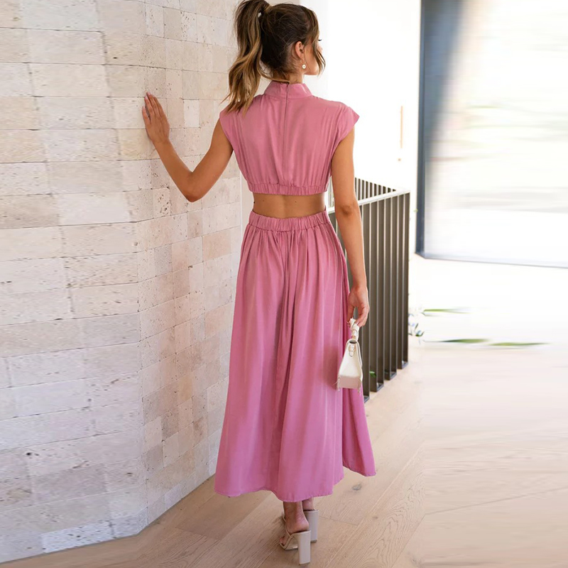 Robe maxi Chic pour femme – Robe d'été dos nu, sans manches élégante