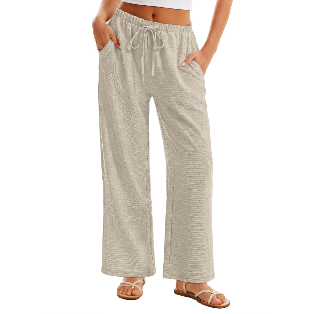 Celeste Pantaloni Palazzo Donna – Modello Wide Leg con Coulisse e Tasche Profonde