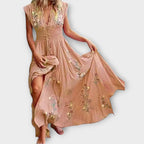 Robe bohème brodée Elena pour femme – Robe d'été taille marquée, élégante chic décontracté