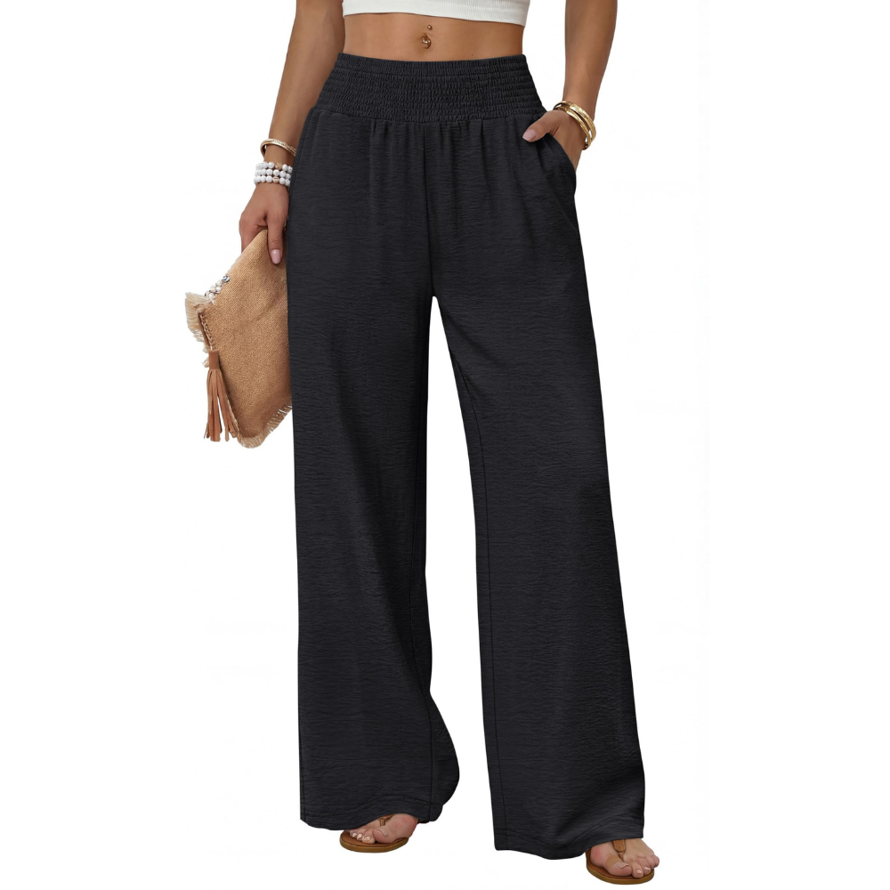 Elena Pantaloni Wide Leg Donna – Modello a Vita Alta con Tasche