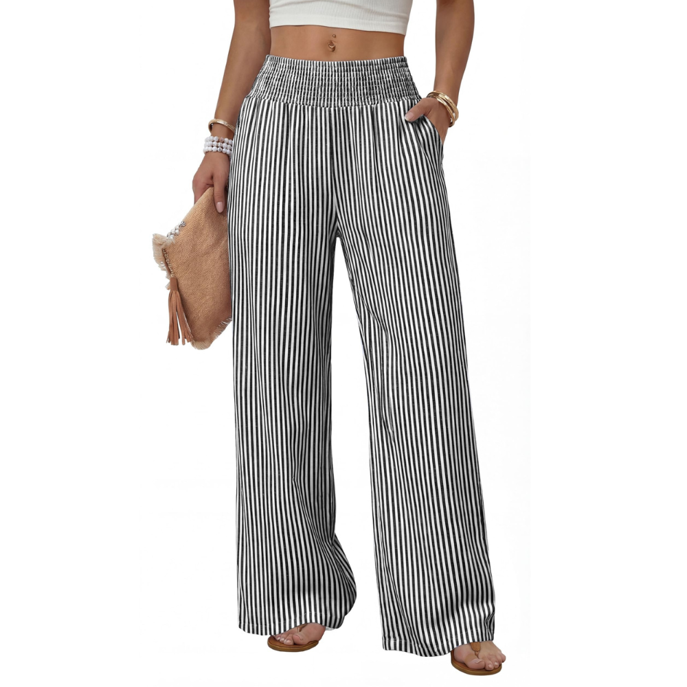 Elena Pantaloni Wide Leg Donna – Modello a Vita Alta con Tasche