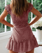 Lydia Mini-Kleid für Damen – Herzausschnitt, Blumenprint und Volantärmel