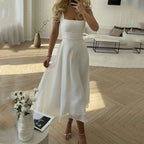 Sussie Vestido Mujer Midi Elegante – Vestido Escote Cuadrado, Ceremonia Chic