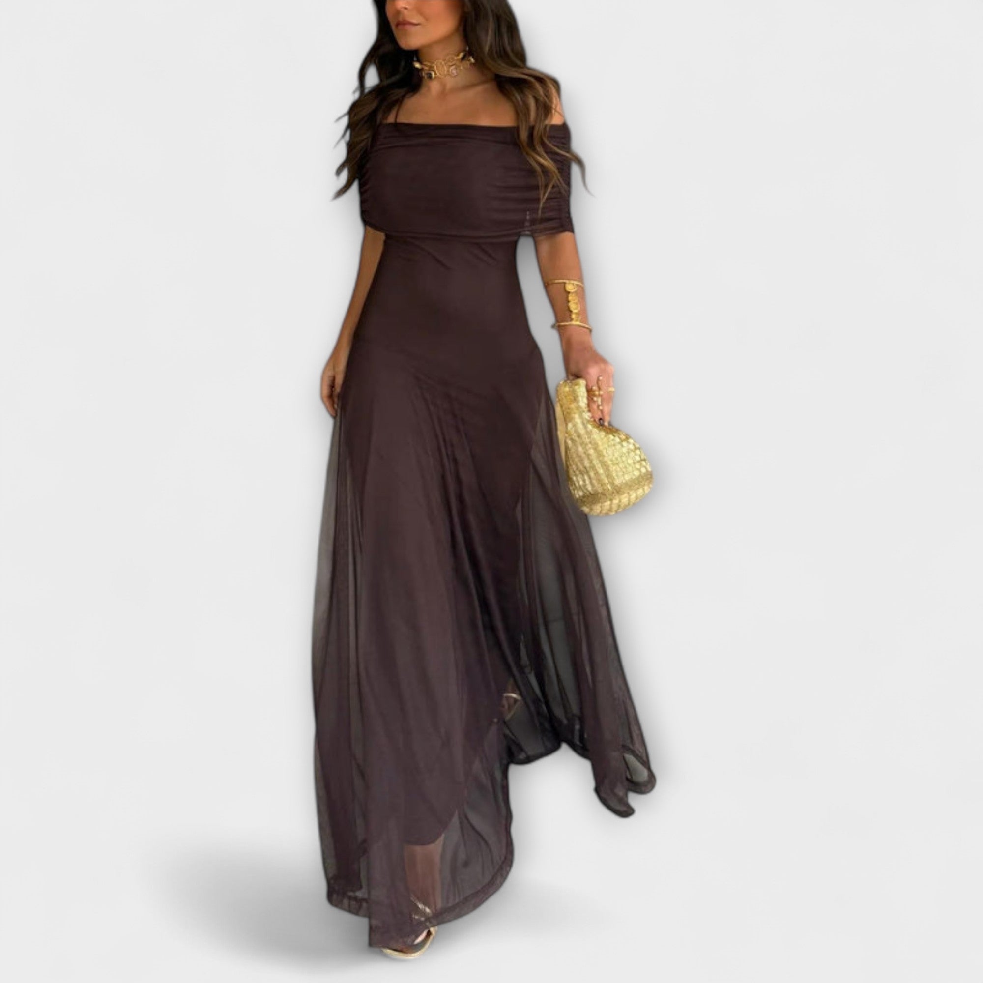 Roxy Robe Maxi Femme – Une Épaule, Corset Structuré & Fente Élégante avec Volants