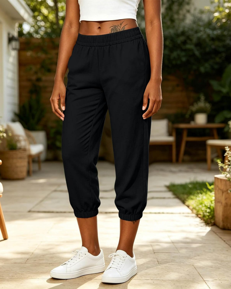 Pantalones capri Rachel para mujer – Talle alto con cordón, bolsillos y pierna recta