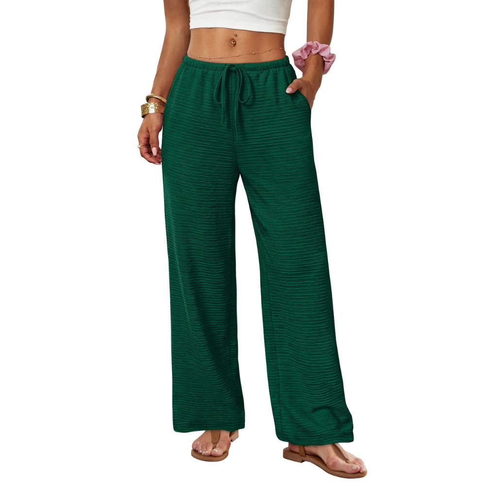 Celeste Pantaloni Palazzo Donna – Modello Wide Leg con Coulisse e Tasche Profonde