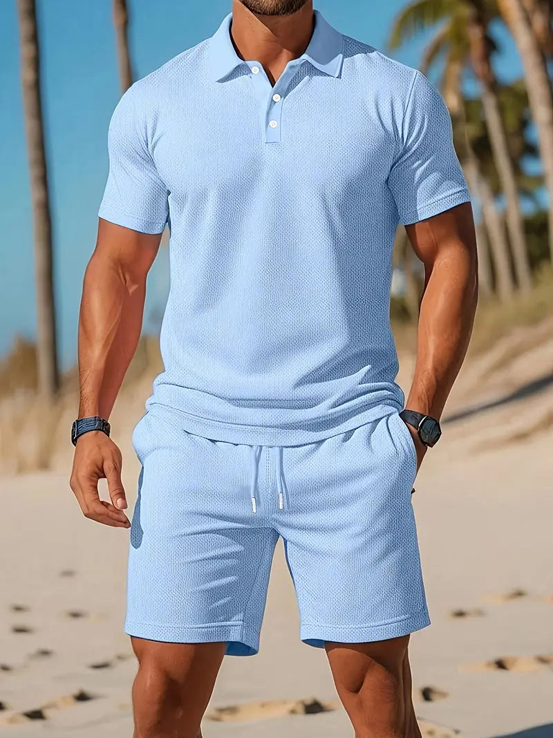 Mark Polo Hombre Conjunto – Camiseta Lisa Elástica, Transpirable Deportivo Casual