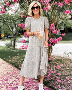 Vestido midi Rosalie para mujer – Estampado floral, mangas abullonadas y cintura alta
