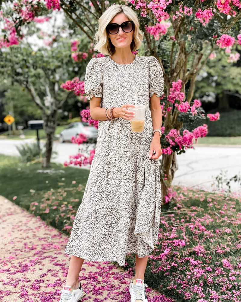 Vestido midi Rosalie para mujer – Estampado floral, mangas abullonadas y cintura alta