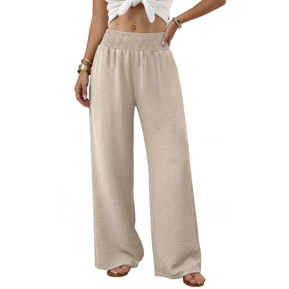 Elena Pantaloni Wide Leg Donna – Modello a Vita Alta con Tasche