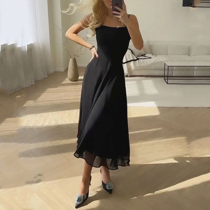 Sussie Vestido Mujer Midi Elegante – Vestido Escote Cuadrado, Ceremonia Chic