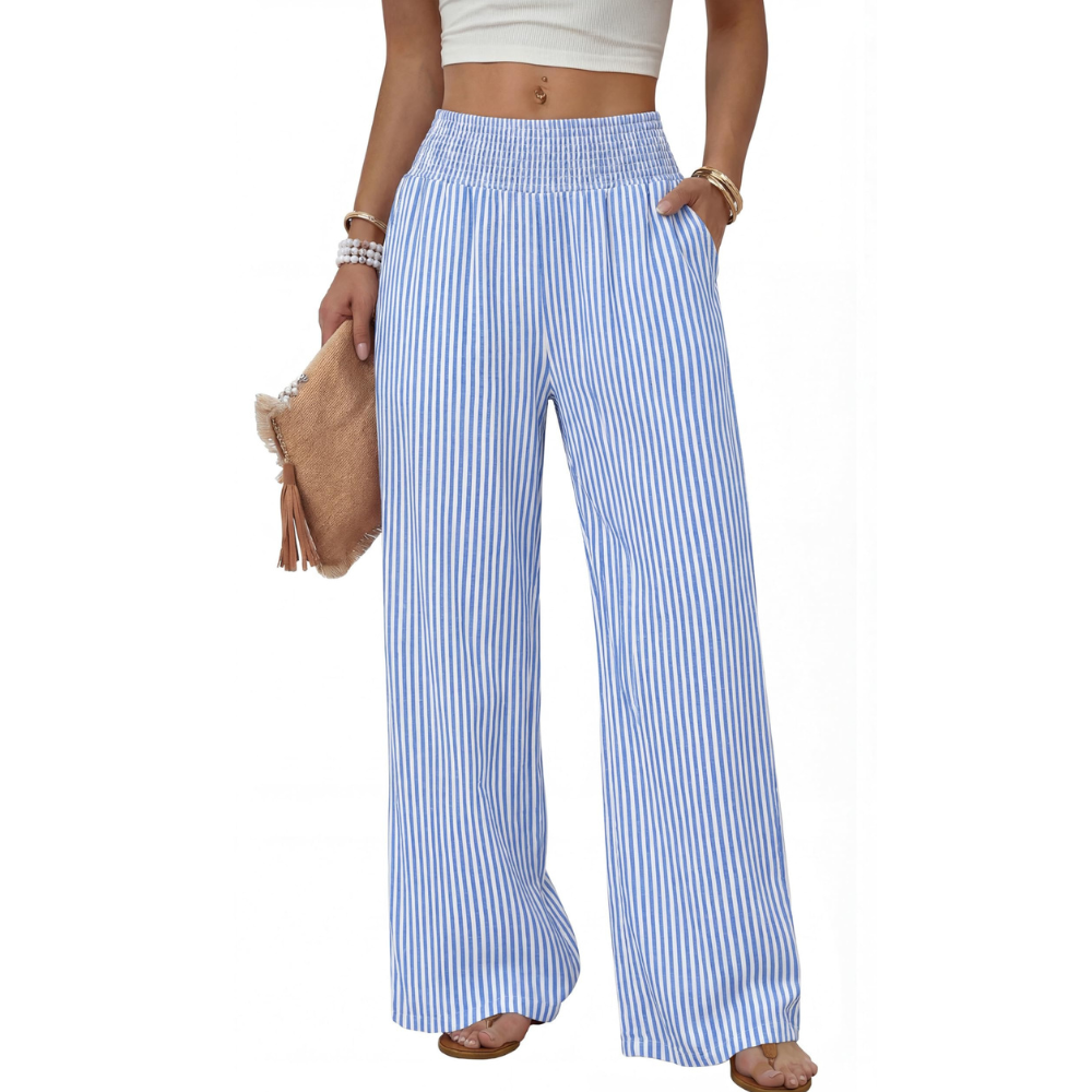 Elena Pantaloni Wide Leg Donna – Modello a Vita Alta con Tasche