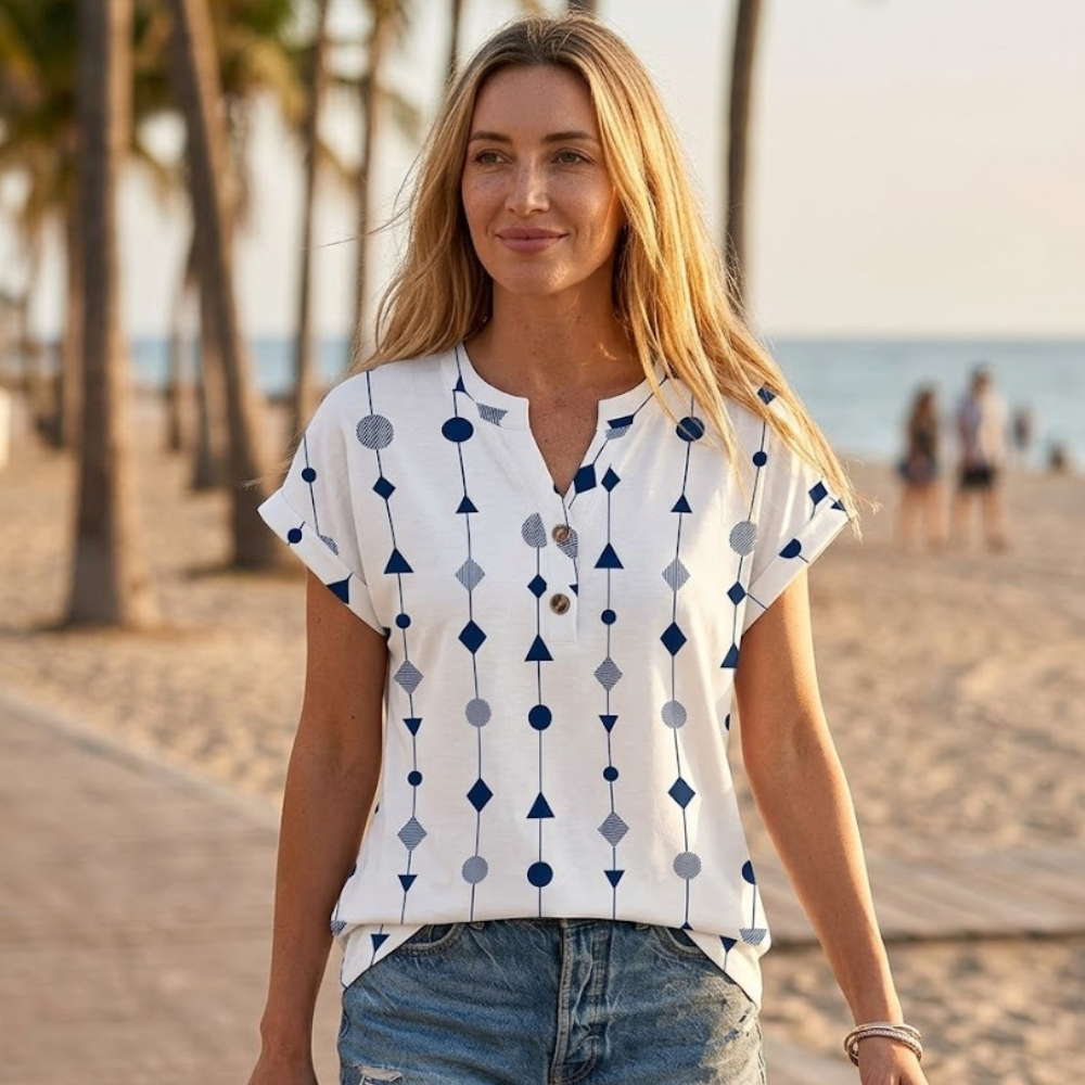Chiara Blouse Femme – Col en V, Manches Courtes, Haut Casual Élégant Boho S-3XL
