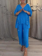 Shiara Conjunto Mujer Dos Piezas – Conjunto Oversize con Cintura Elástica y Pantalones Anchos