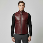 Gilet en cuir avec zip et boucle au col