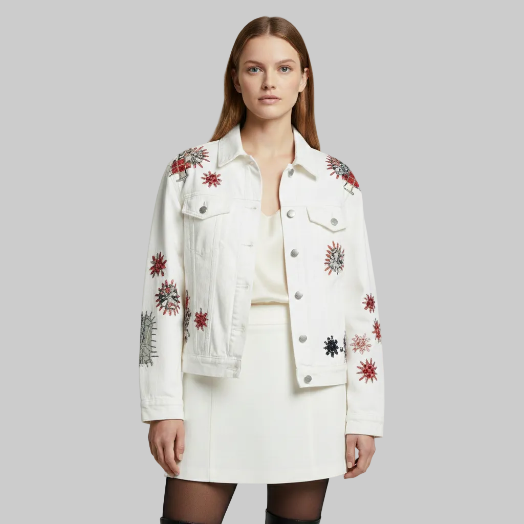 Giacca trucker in denim ricamata