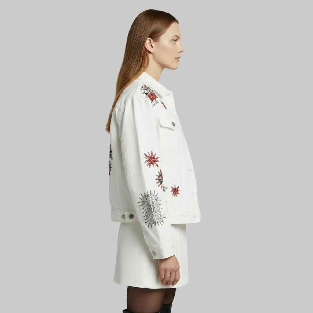 Giacca trucker in denim ricamata