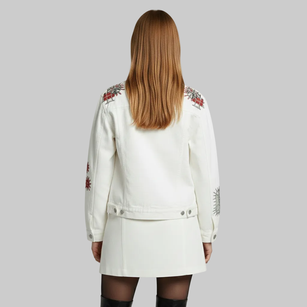 Giacca trucker in denim ricamata