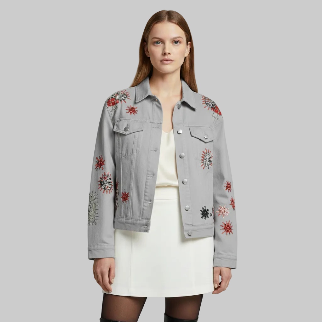 Giacca trucker in denim ricamata