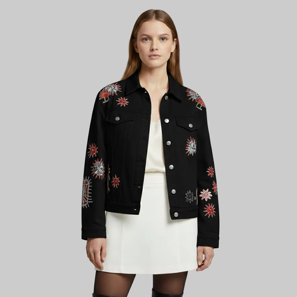 Giacca trucker in denim ricamata