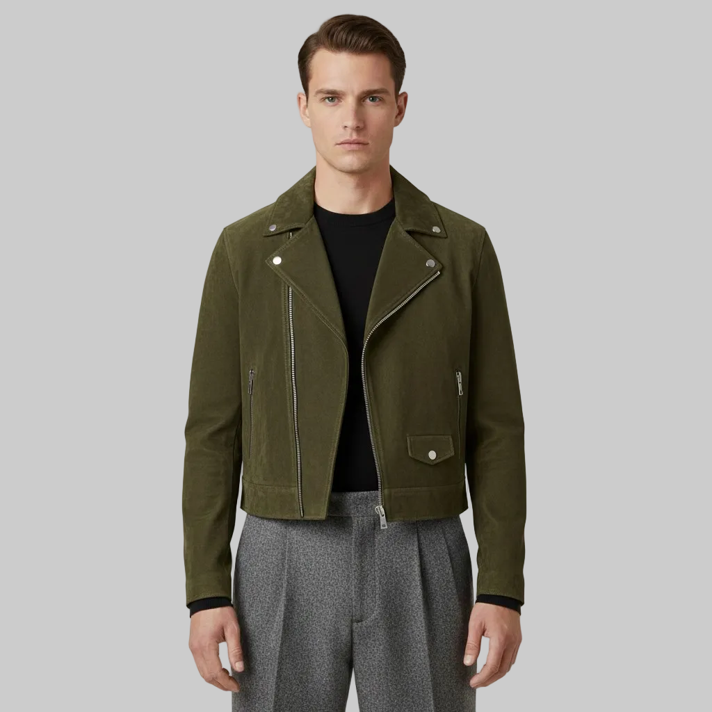 Giacca da motociclista in pelle scamosciata