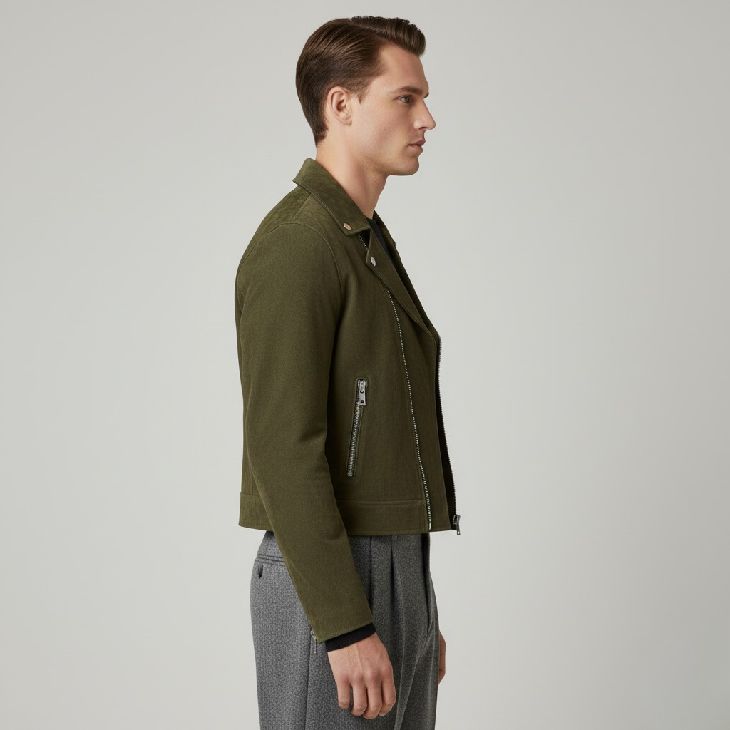 Giacca da motociclista in pelle scamosciata