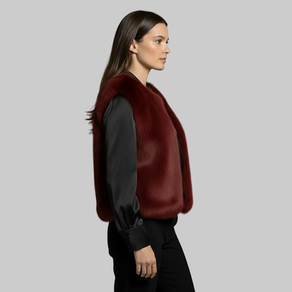 Gilet aperto frontale in pelliccia sintetica di lusso