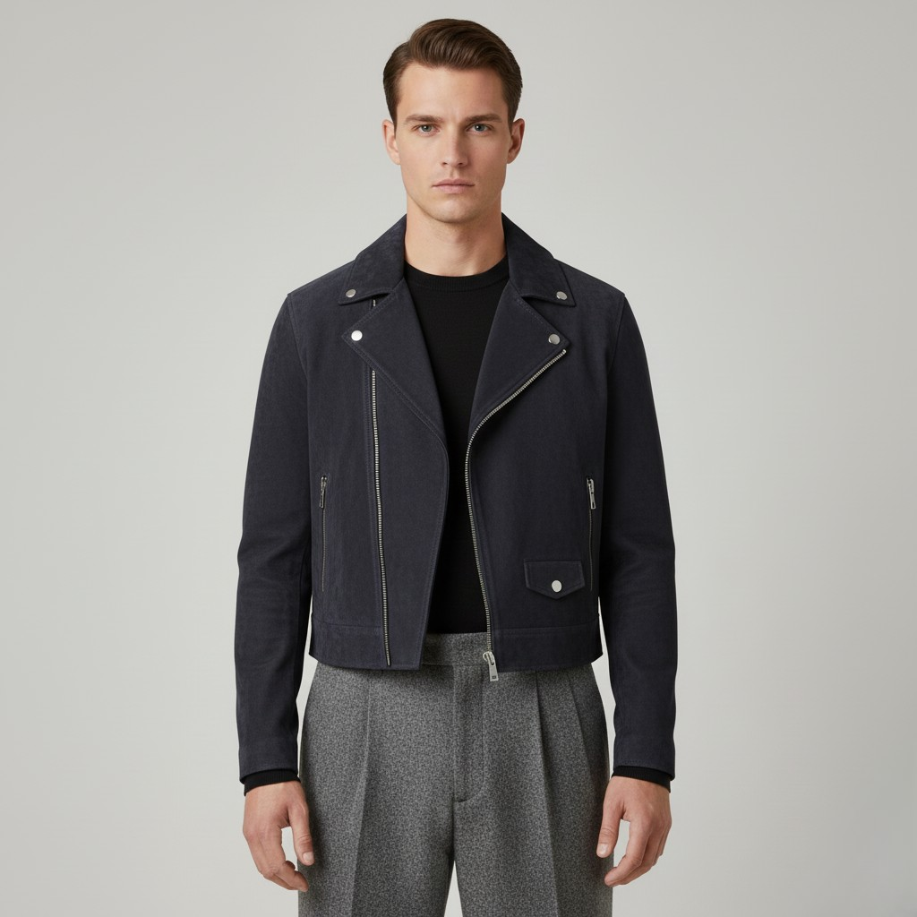 Giacca da motociclista in pelle scamosciata