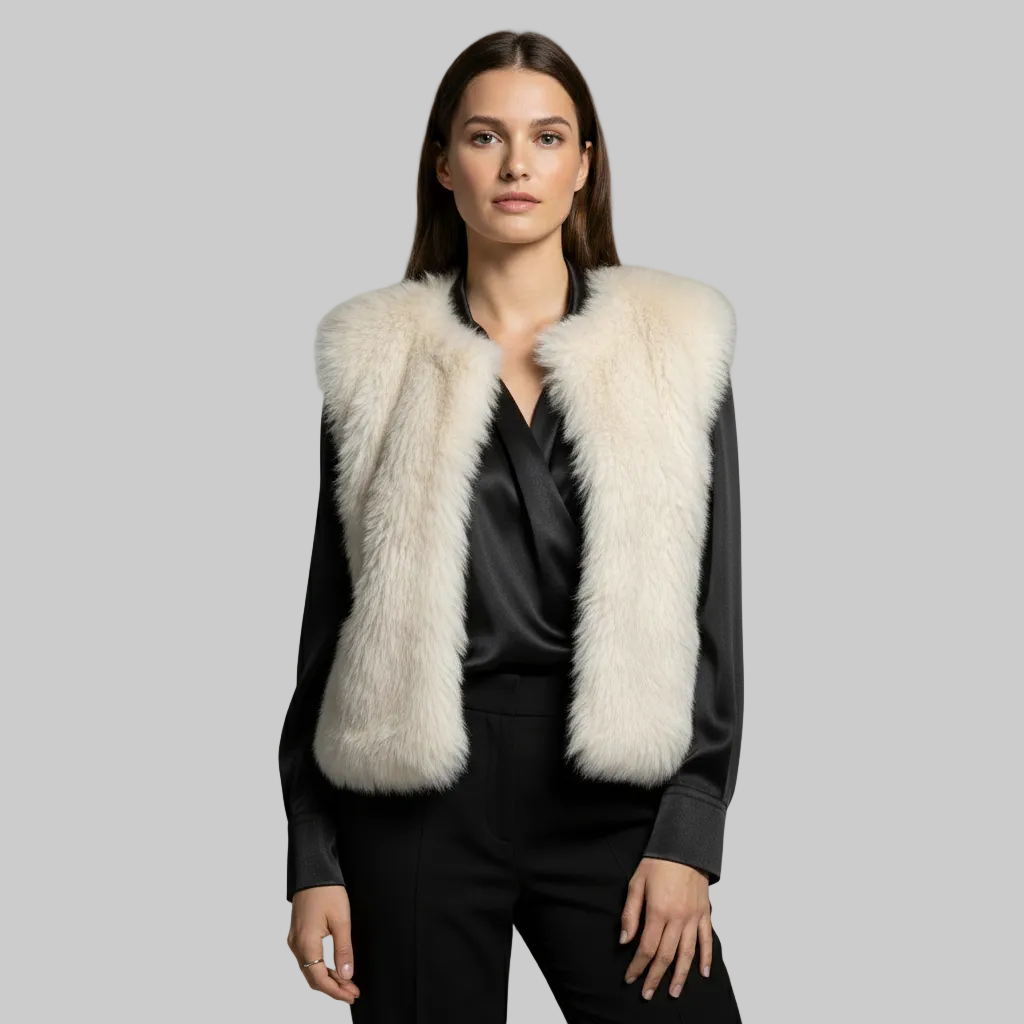 Gilet aperto frontale in pelliccia sintetica di lusso