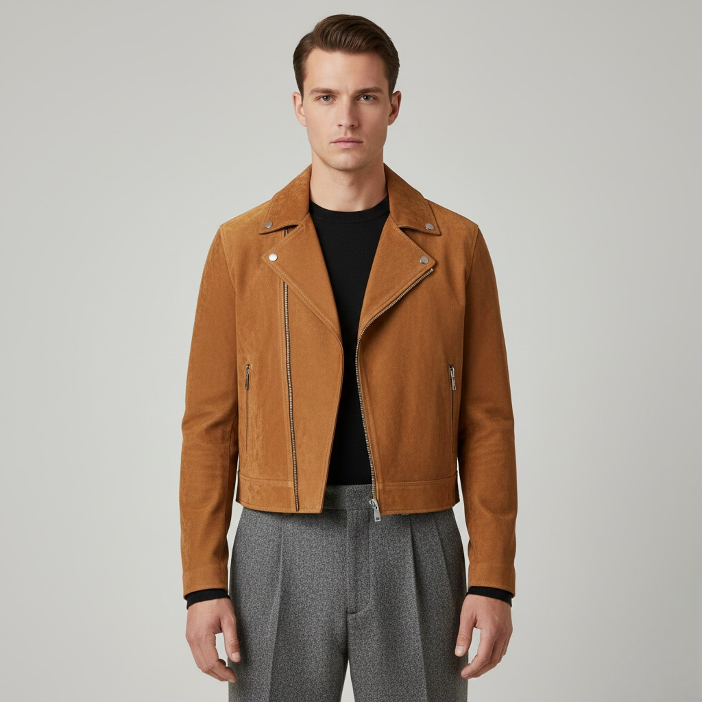 Giacca da motociclista in pelle scamosciata