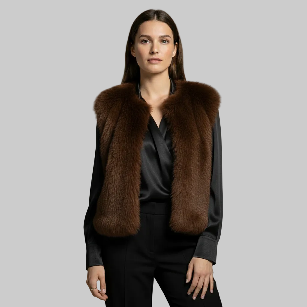 Gilet aperto frontale in pelliccia sintetica di lusso