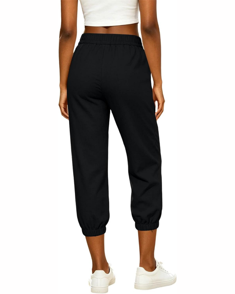 Pantalones capri Rachel para mujer – Talle alto con cordón, bolsillos y pierna recta
