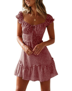 Lydia Mini-Kleid für Damen – Herzausschnitt, Blumenprint und Volantärmel