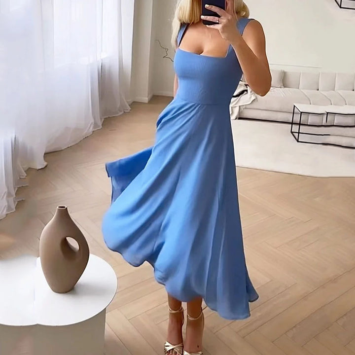 Sussie Vestido Mujer Midi Elegante – Vestido Escote Cuadrado, Ceremonia Chic