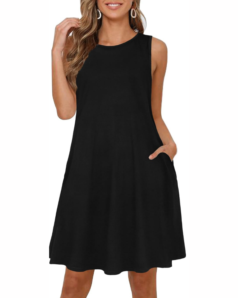 Vestido de verano de mujer Hailey – vestido acampanado sin mangas con bolsillos y estampado floral boho