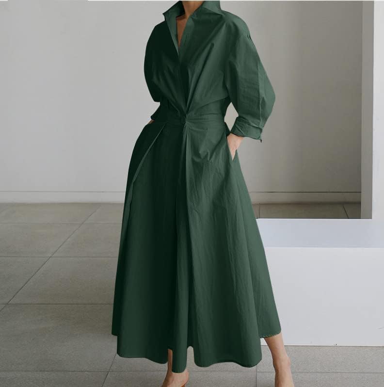 Selena Robe Longue Femme – Robe Maxi Décontractée Élégante avec Boutons et Manches Longues
