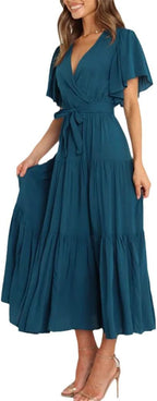 Elisa Robe Maxi Bohème pour Femme – Robe d'Été Élégante avec Taille Haute et Volants