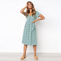 Meden Robe Femme Midi – Col en V, Boutons Décoratifs, Coupe A, Poches, Estivale