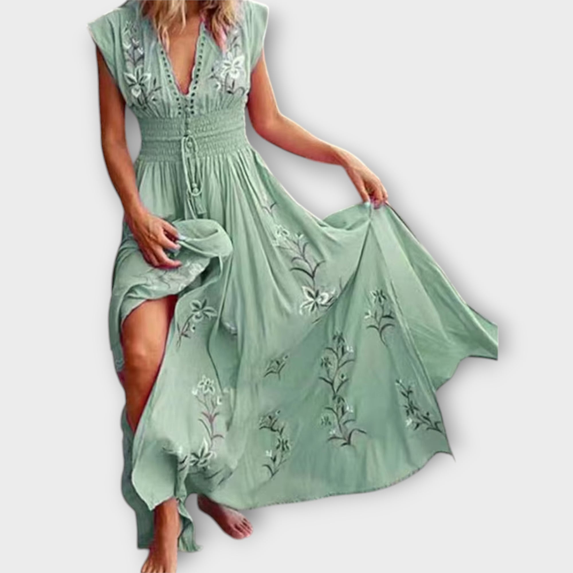 Vestido Boho Bordado Elena para Mujer – Vestido de Verano con Cintura Marcada, Elegante Casual Chic