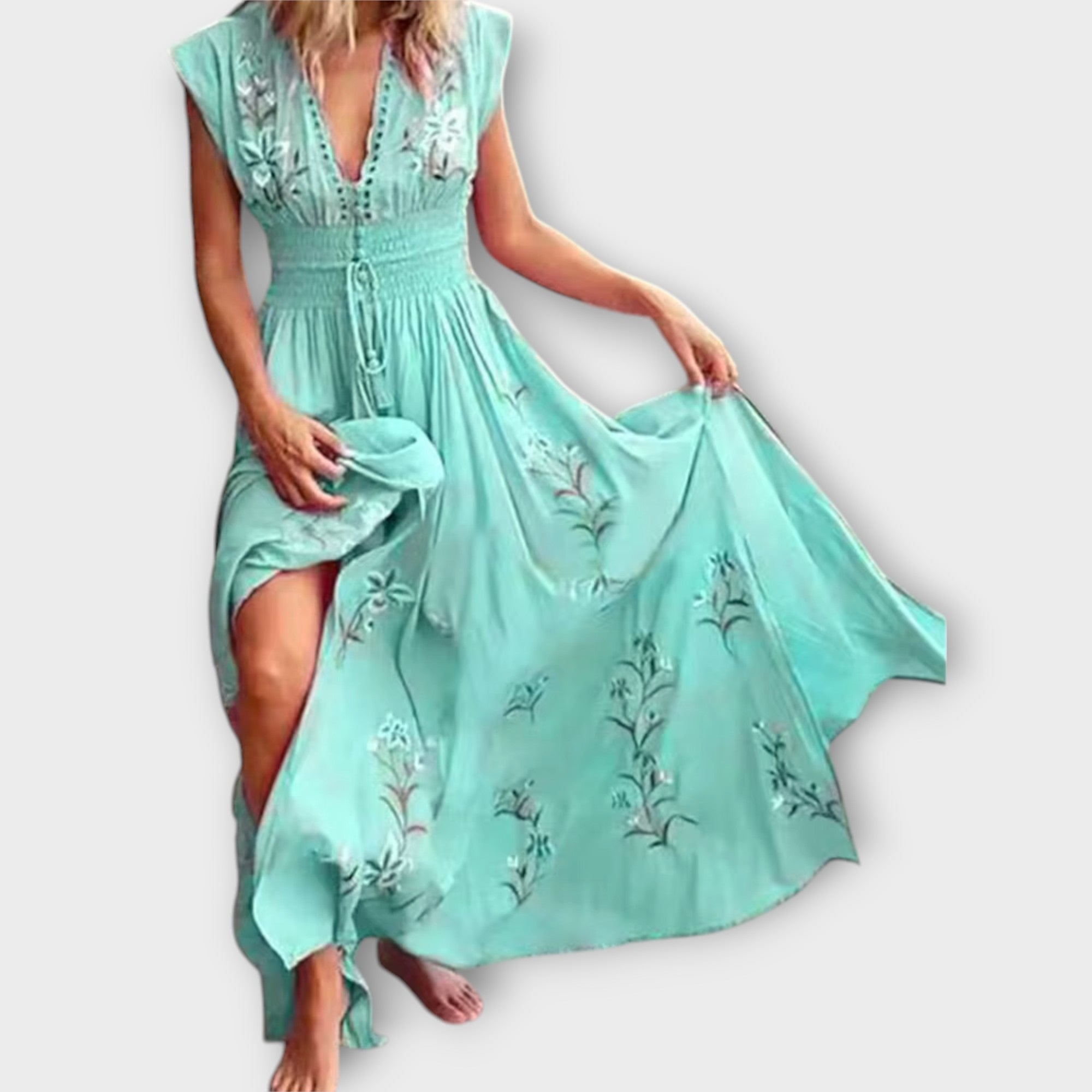 Robe bohème brodée Elena pour femme – Robe d'été taille marquée, élégante chic décontracté