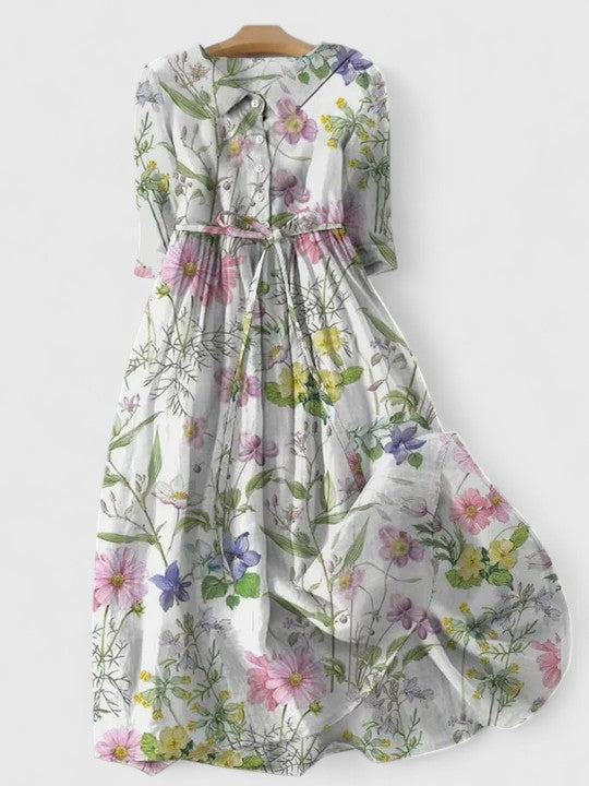 Jenny Robe Femme Midi Coton Lin – Robe Élégante avec Lanières, Légère Casual Chic