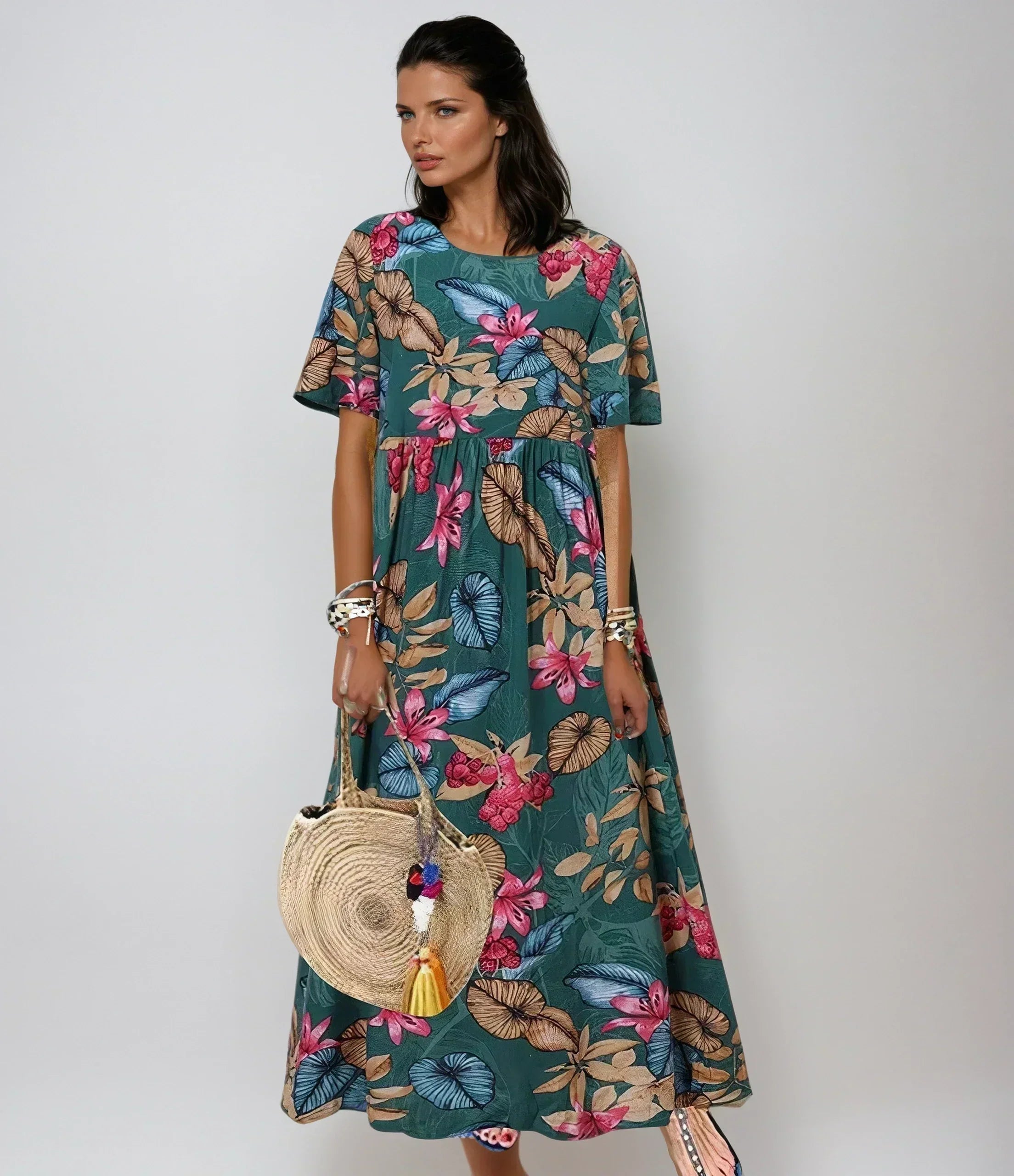 Robe florale Graceful Bloom pour femme – Robe trapèze d'été élégante chic décontracté