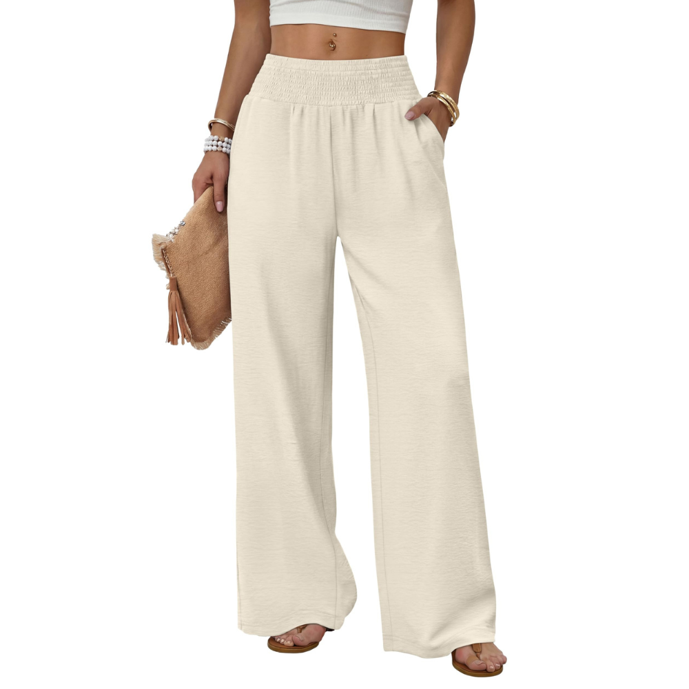 Elena Pantaloni Wide Leg Donna – Modello a Vita Alta con Tasche