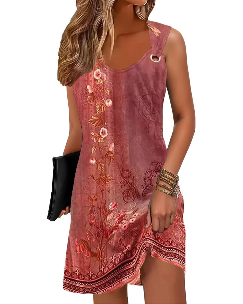 Lauren Vestido de Verano para Mujer – Sin Mangas, Estilo Boho, con Escote en V, Bolsillos y Corte Holgado