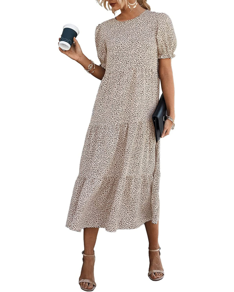 Vestido midi Rosalie para mujer – Estampado floral, mangas abullonadas y cintura alta