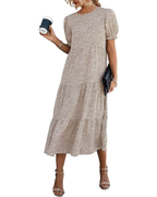 Vestido midi Rosalie para mujer – Estampado floral, mangas abullonadas y cintura alta