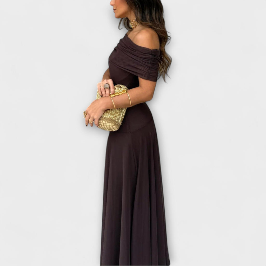 Roxy Robe Maxi Femme – Une Épaule, Corset Structuré & Fente Élégante avec Volants